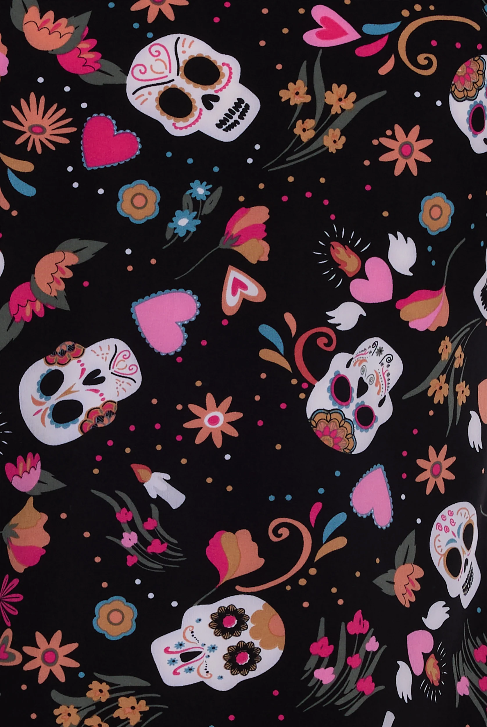 Wink Sugar Skull Fiesta Women's 2-Pocket STRETCH V-Neck Print Scrub Top