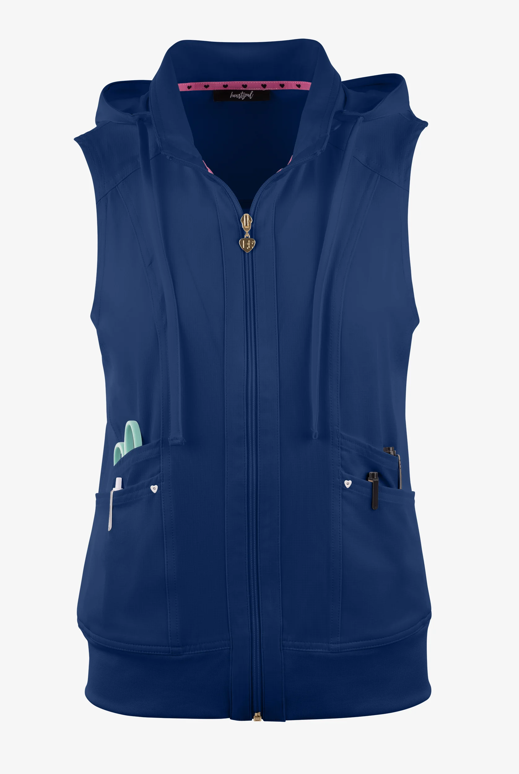 heartsoul Break On Through Women's 4-Pocket STRETCH With Removable Hoodie Scrub Vest