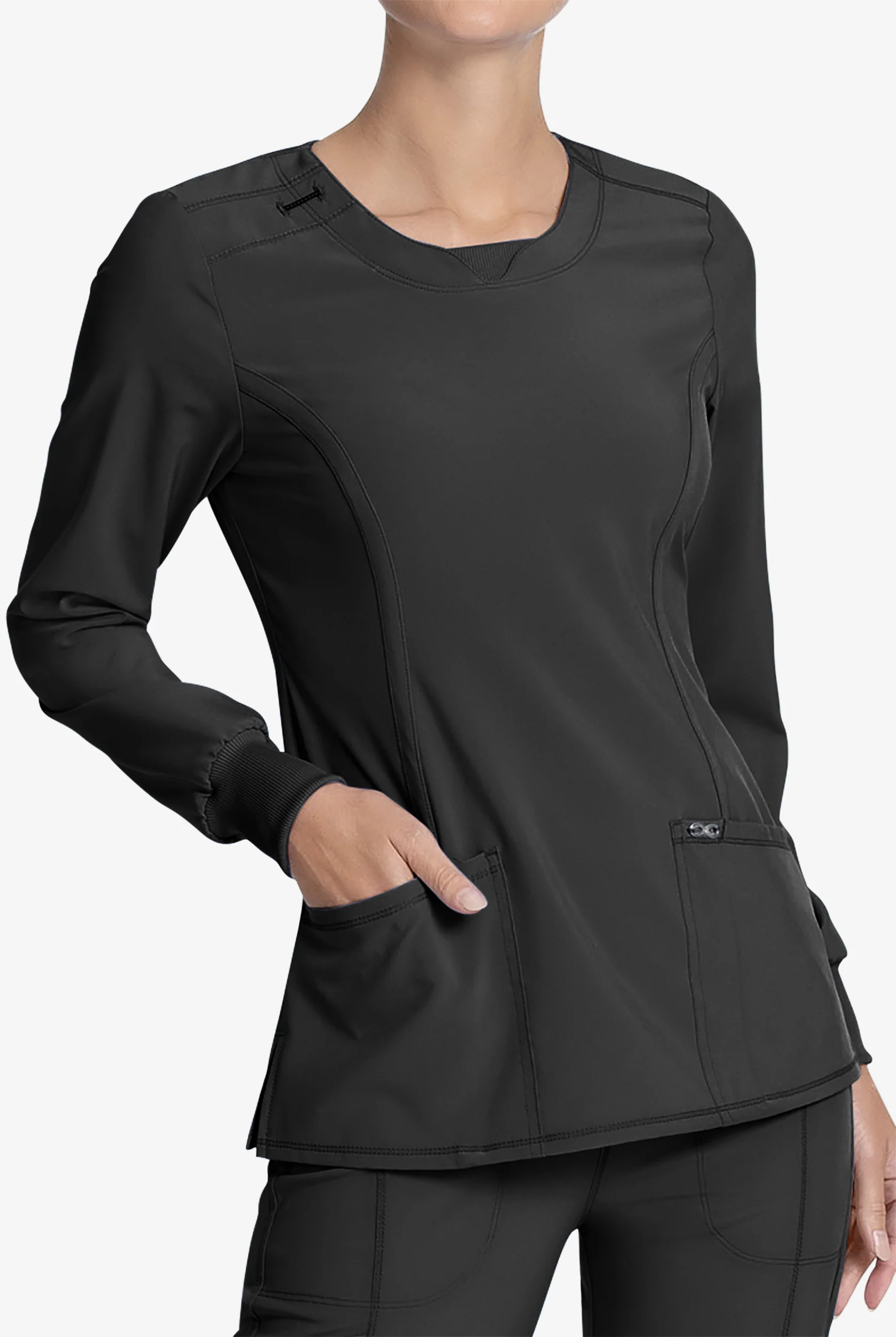Infinity Women's 3-Pocket STRETCH Round Neck Long Sleeve Scrub Top