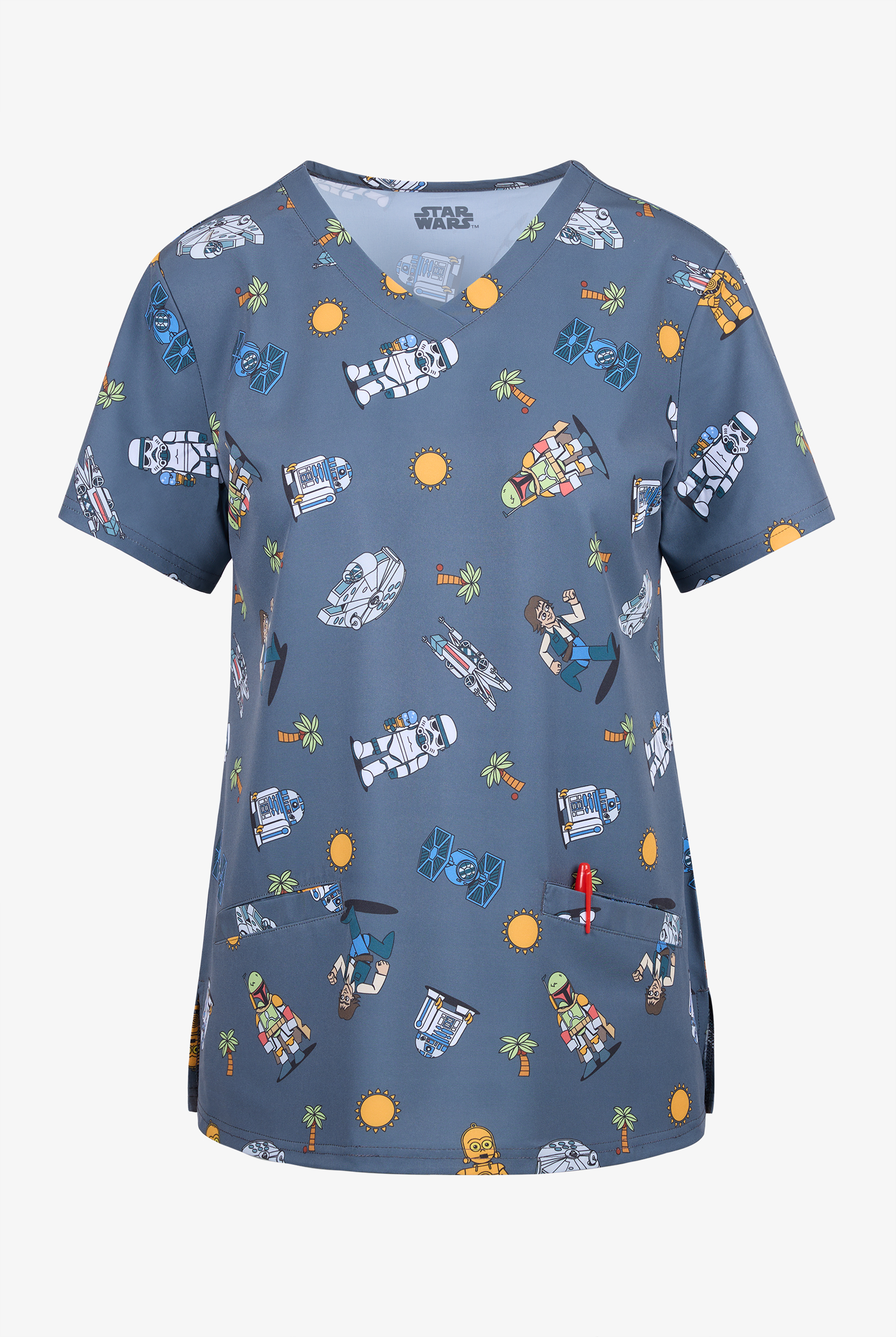 Star Wars Funscrubs Women's 2-Pocket STRETCH V-Neck Print Scrub Top