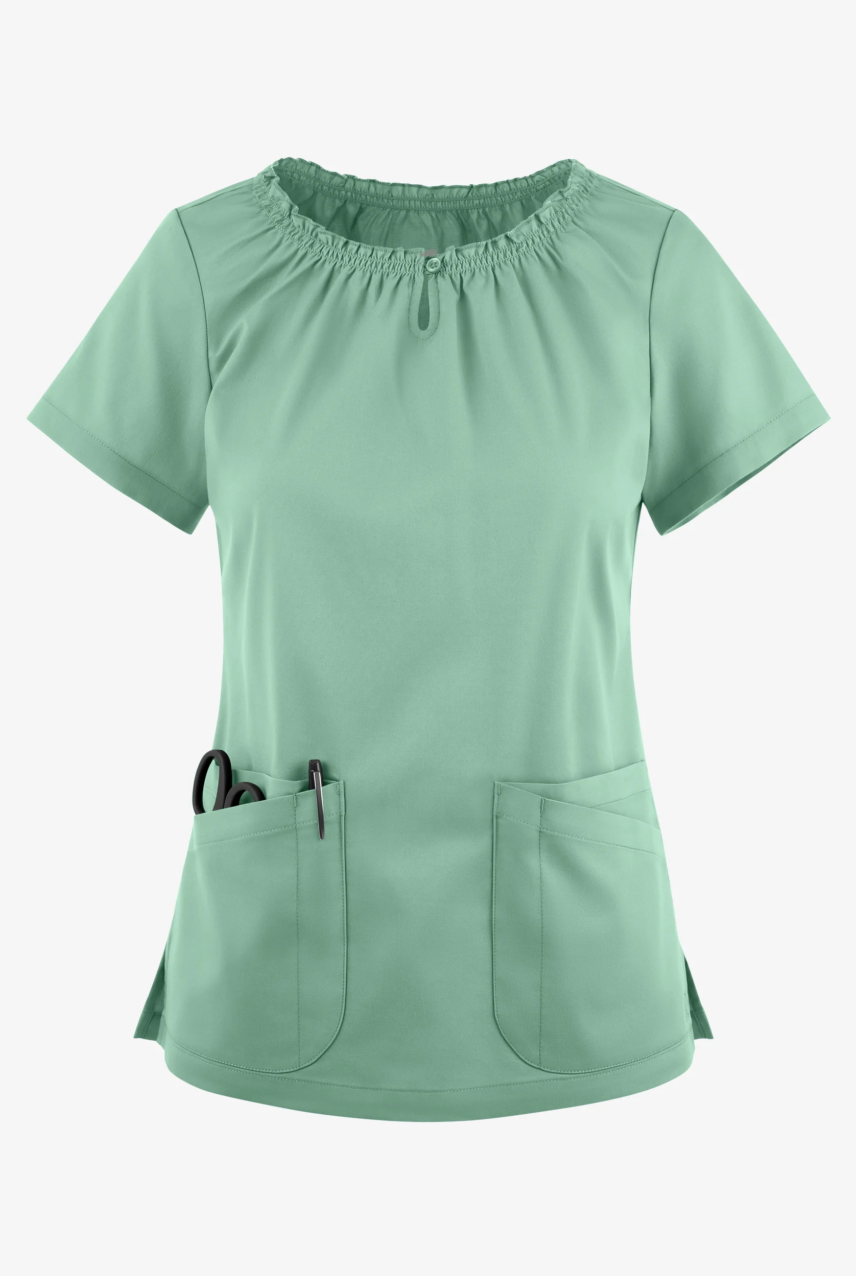 Butter-Soft STRETCH Women's 6-Pocket Short Sleeve Peasant Style Scrub Top