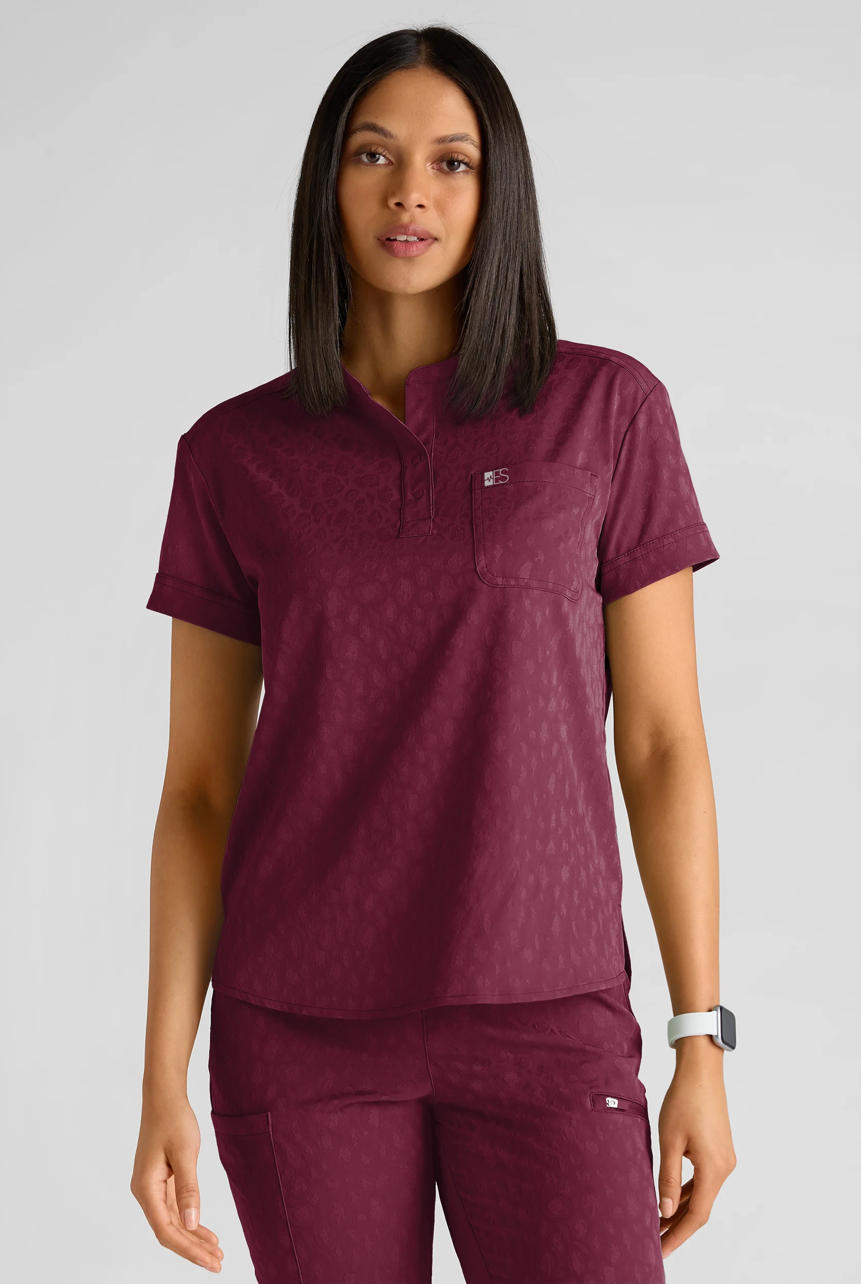 Easy STRETCH Bella Women's Jacquard 1-Pocket Henley Scrub Top