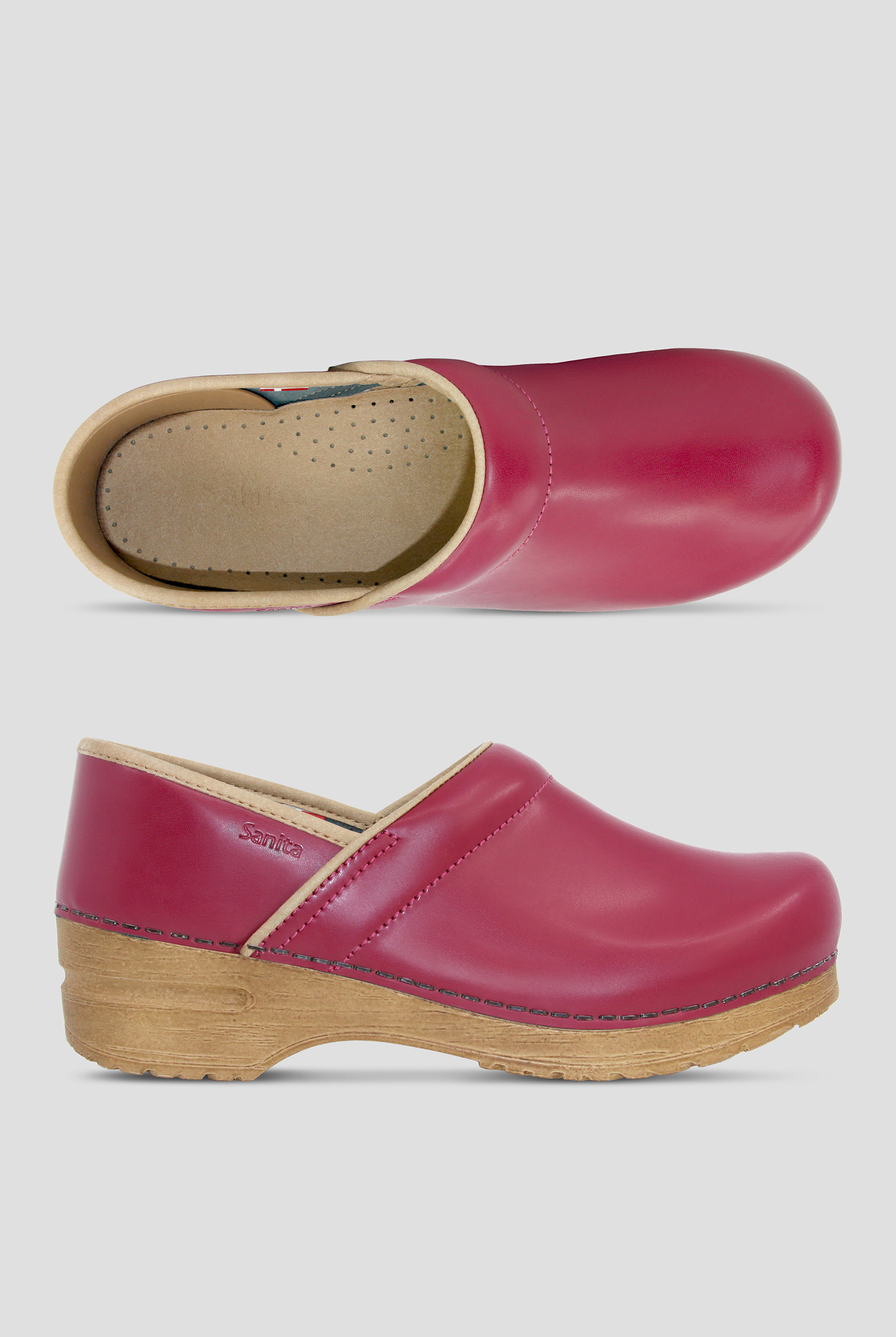 Sanita Women's Professional PU coated Leather Raspberry Clogs