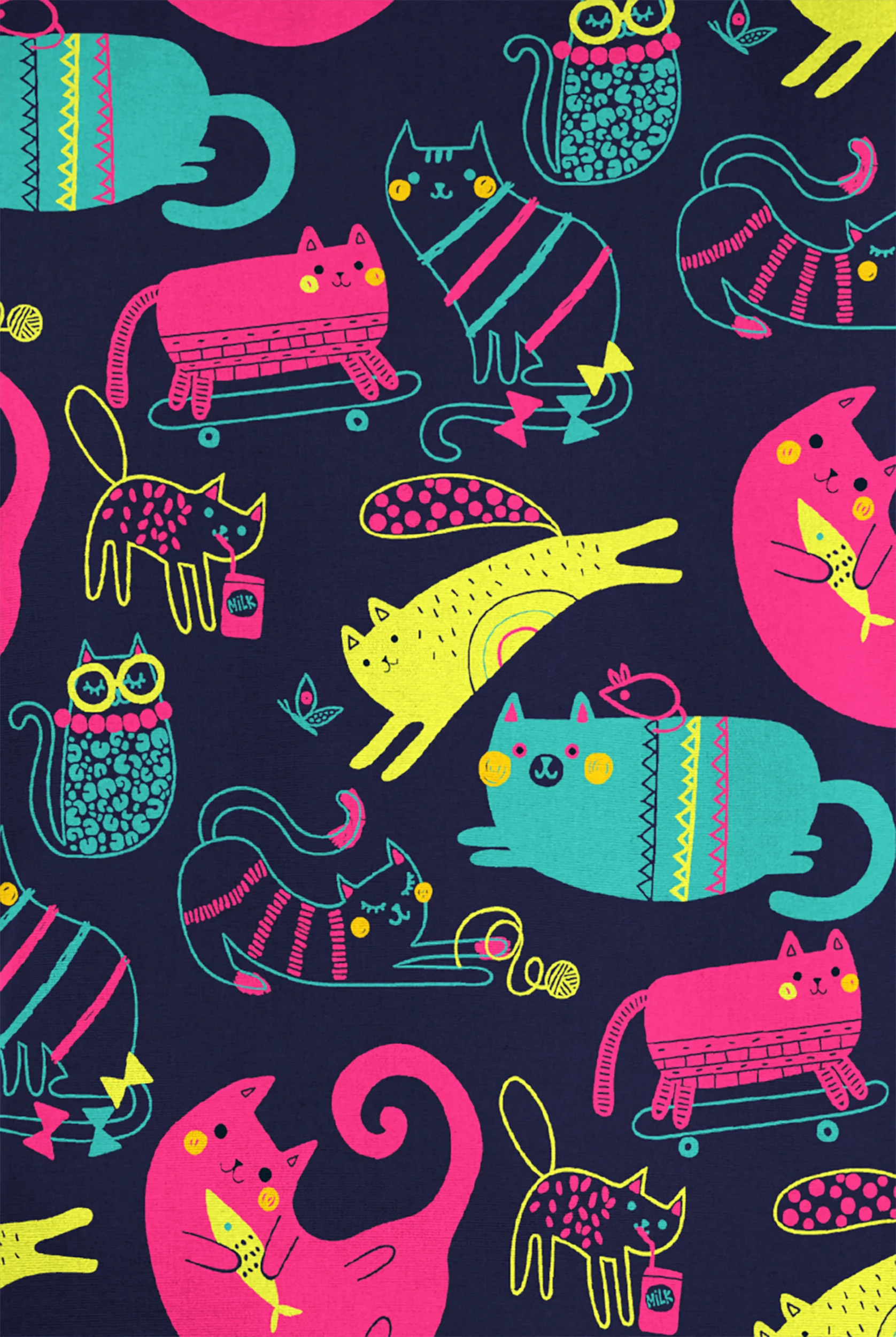 Butter-Soft Originals Playful Kittens Navy Women's 4-Pocket Rounded V-Neck Print Scrub Top