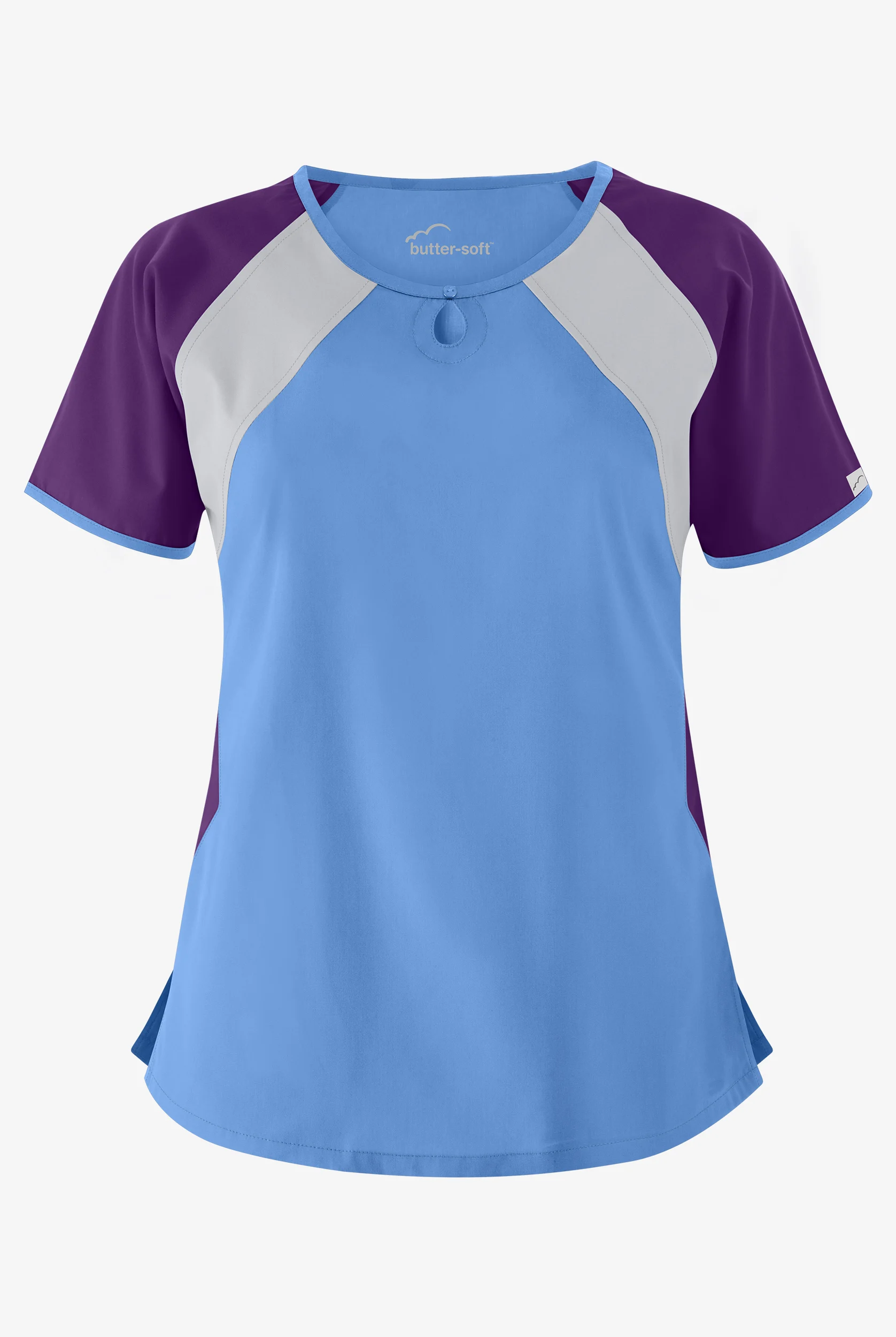 Butter-Soft Core Color Block Women's 2-Pocket Keyhole Scrub Top