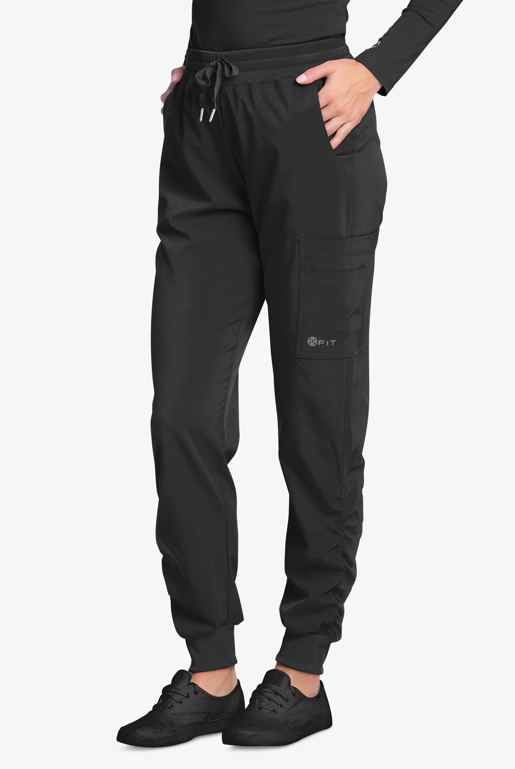 White Cross FIT Women's 4-Pocket STRETCH Ruched Jogger Scrub Pants - Petite