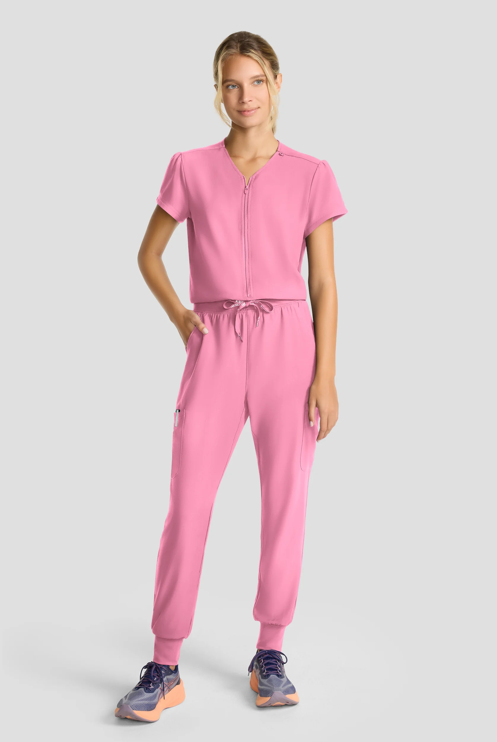 Med Couture Insight Women's 4-Pocket Zip Front Drawstring Waist Scrub Jumpsuit