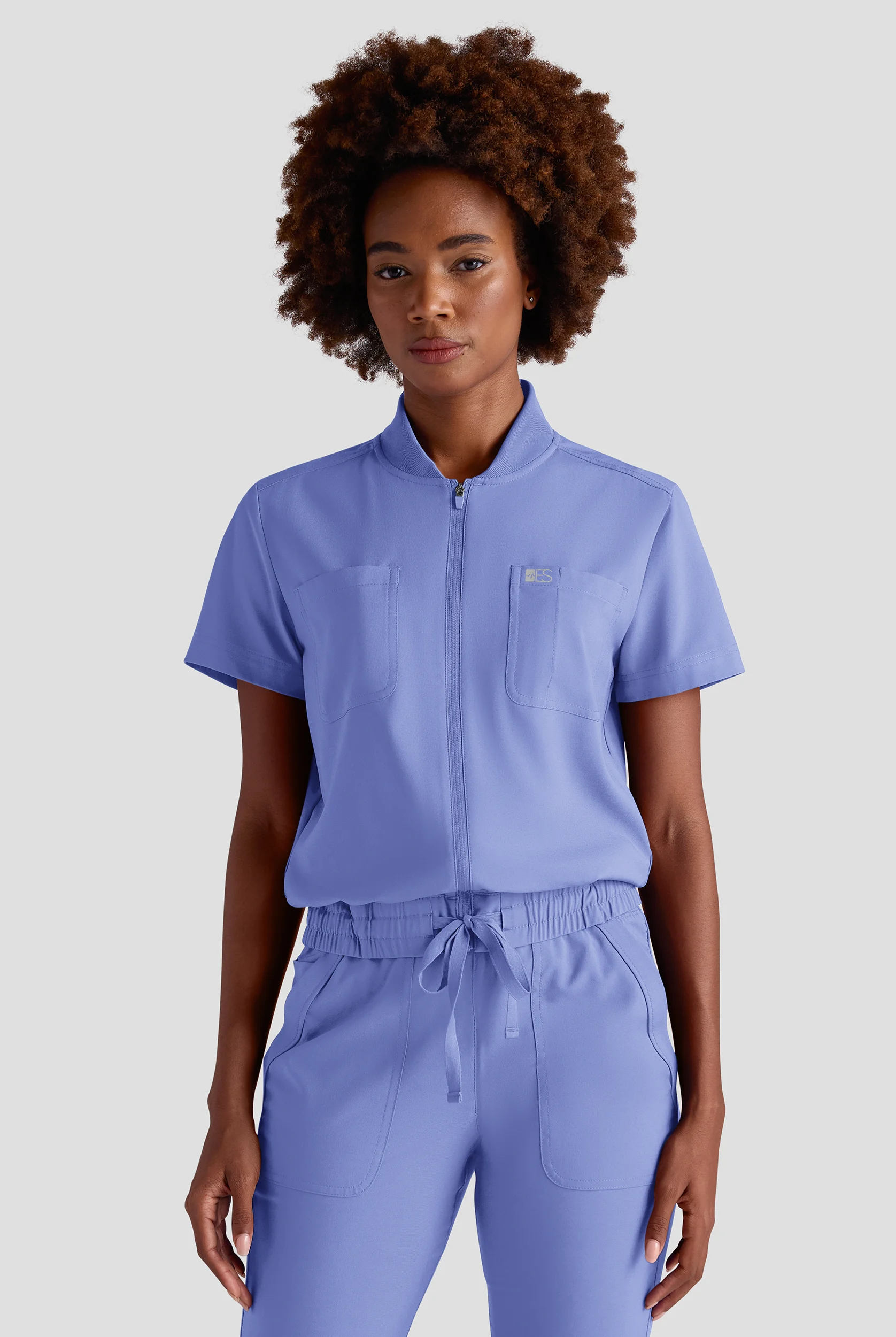 Easy STRETCH Nika Women's Zip Front Scrub Top&ndash; 2-Piece Jumpsuit Top