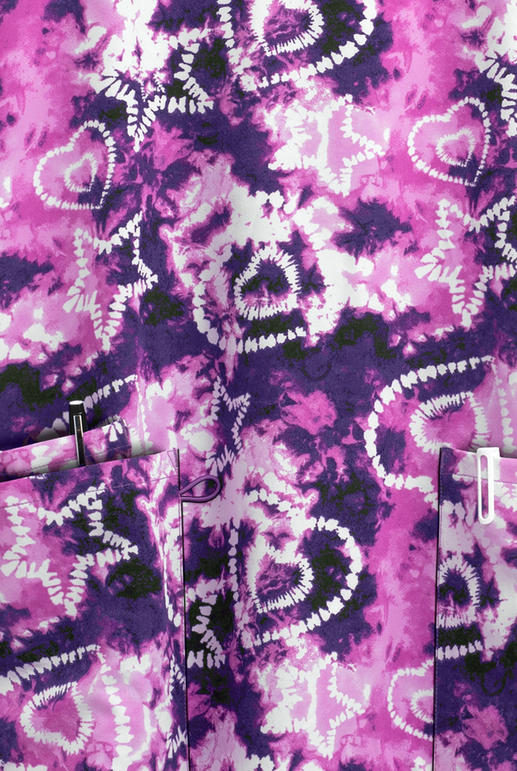 Green Town Heart Tie Dye Women's 3-Pocket V-Neck STRETCH Print Scrub Top