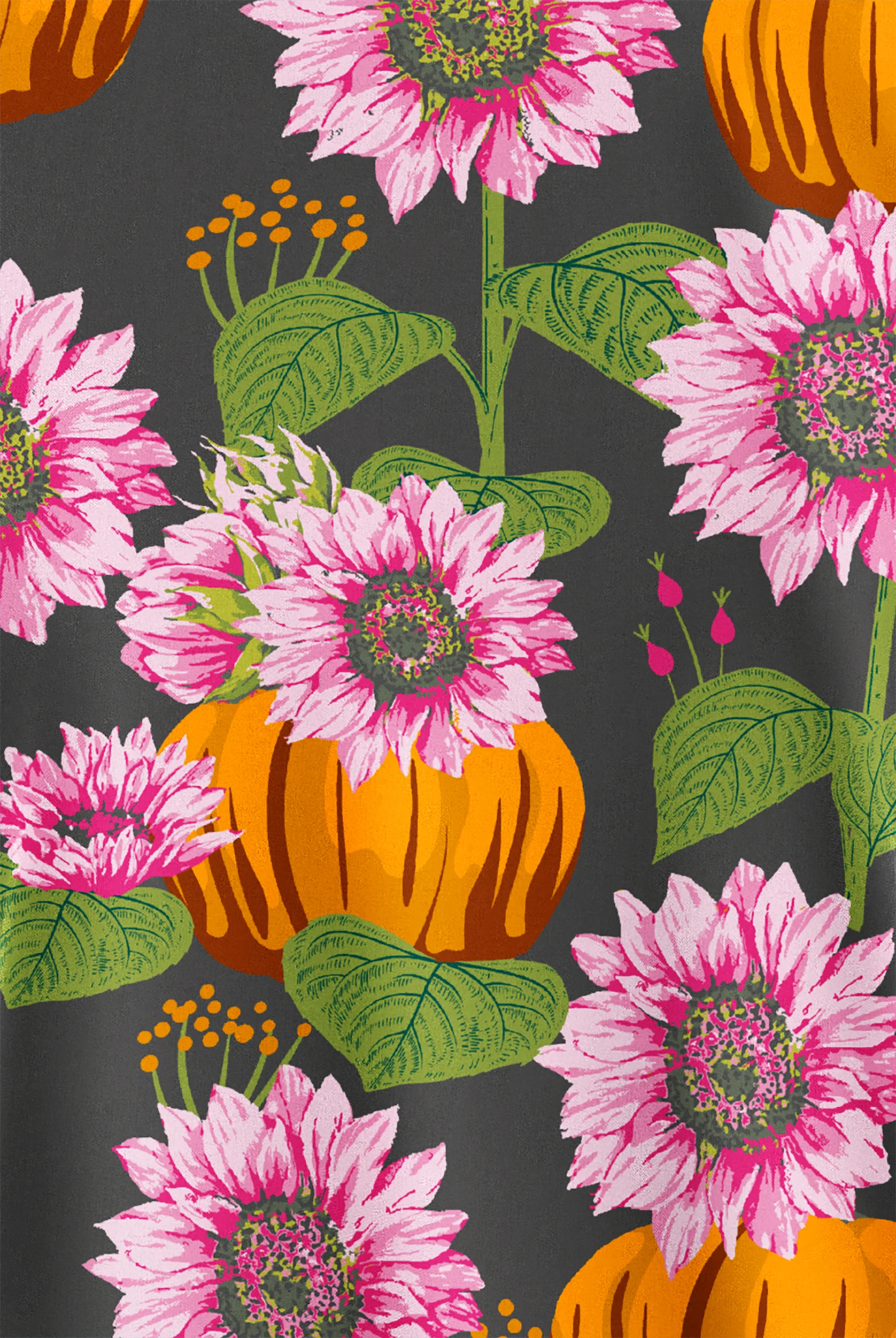 Butter-Soft STRETCH Sunflower Harvest Pewter Women's 2-Pocket V-Neck Print Scrub Top