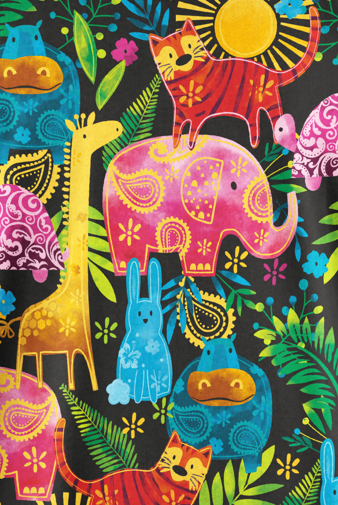 Butter-Soft Originals Safari Friends Black Women's 2- Pocket V-Neck Print Scrub Top