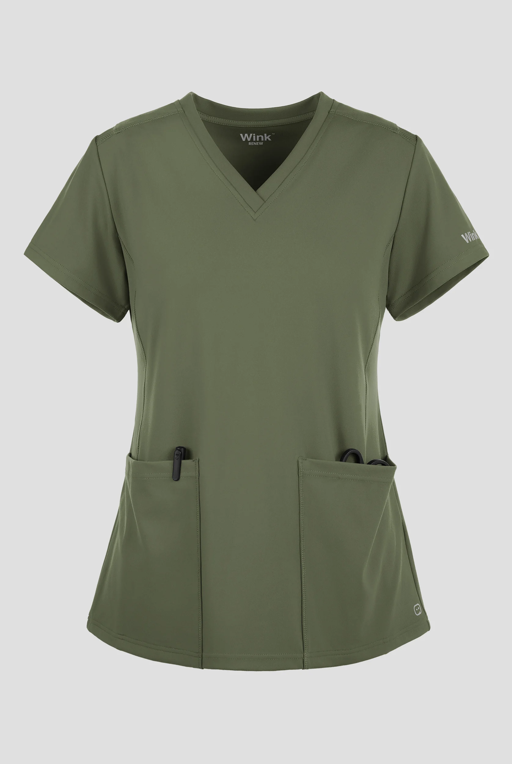 Wink Renew Knit Women's 2-Pocket STRETCH Flex N Reach Panel V-Neck Scrub Top