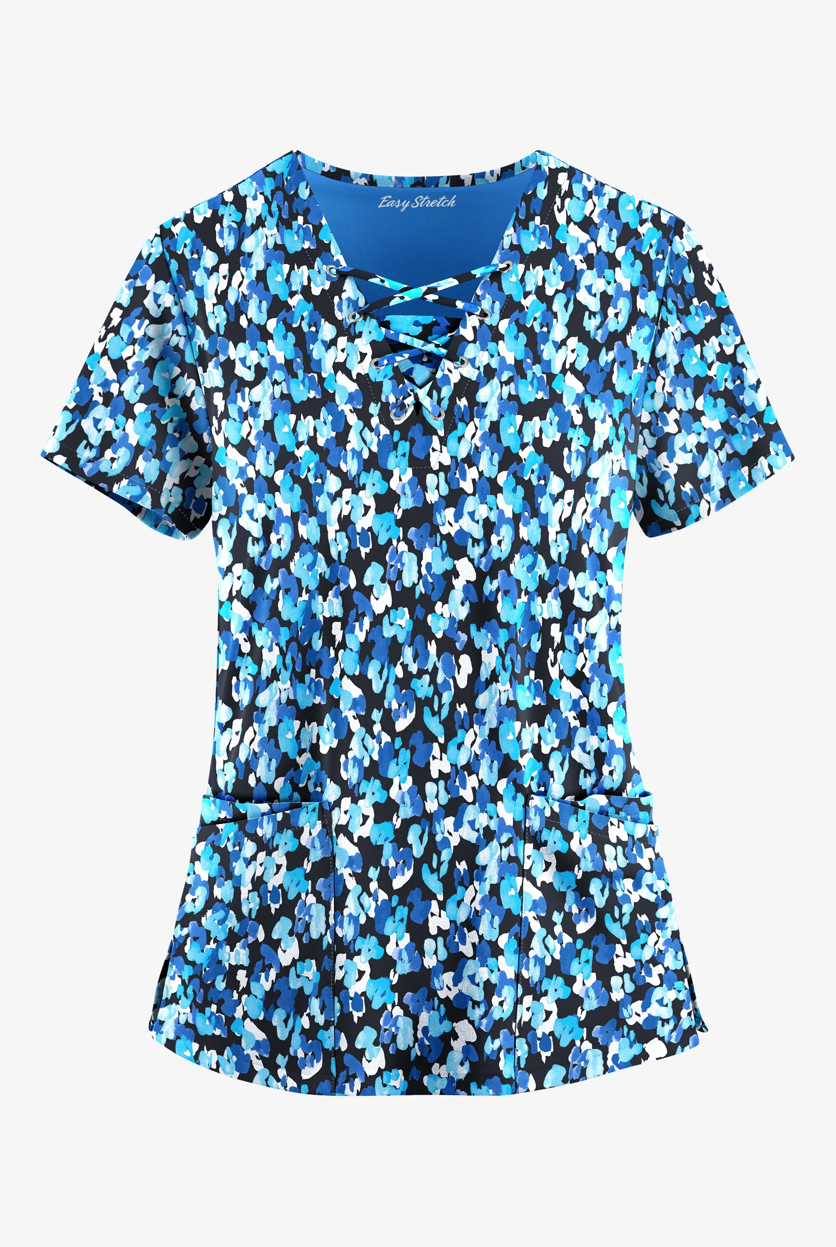 Easy STRETCH Mystical Animal Onyx Women's 4-Pocket Lace Up V-Neck Print Scrub Top