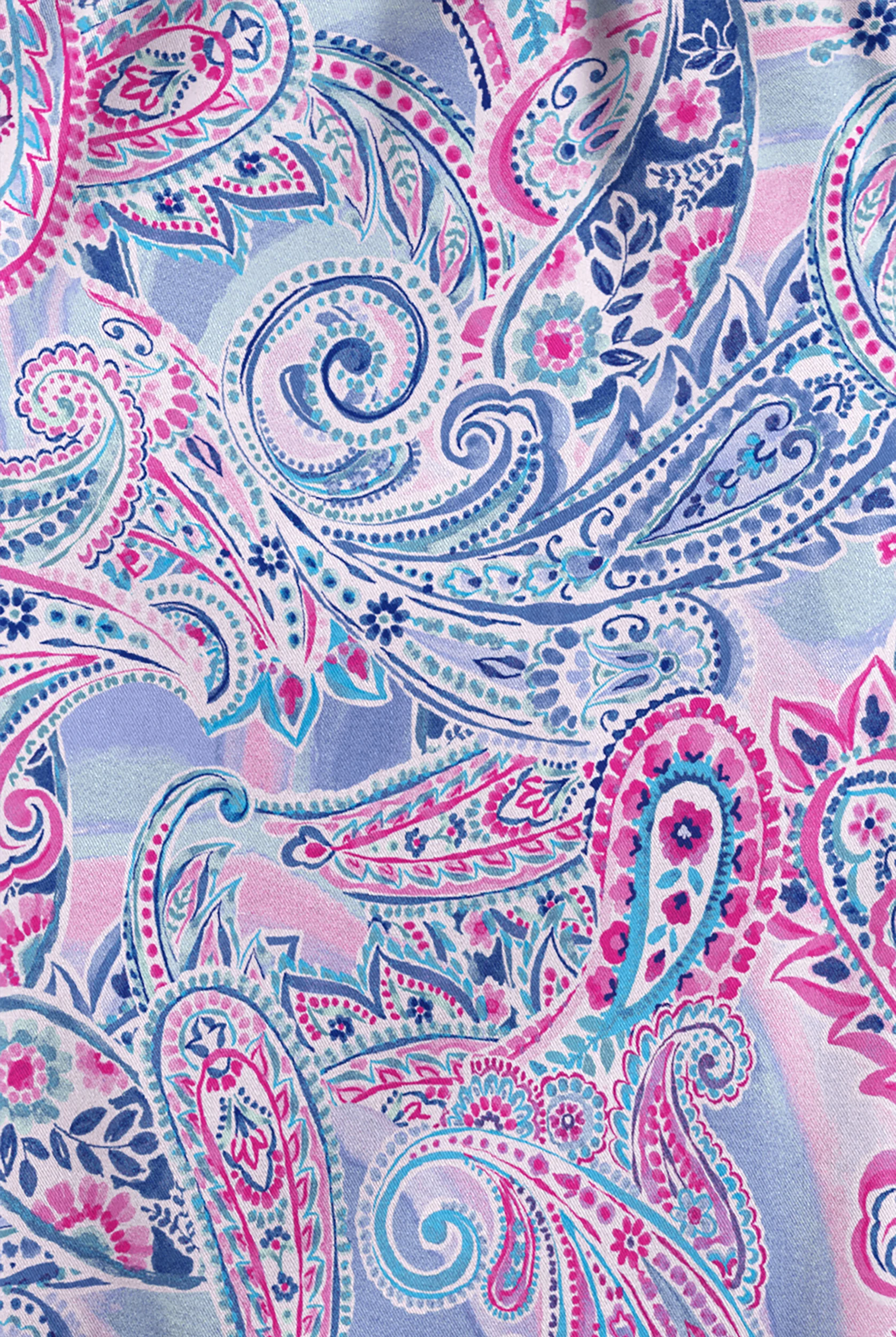 Butter-Soft STRETCH Paisley Romance Fuchsia Women's 6-Pocket Peasant Style Print Scrub Top