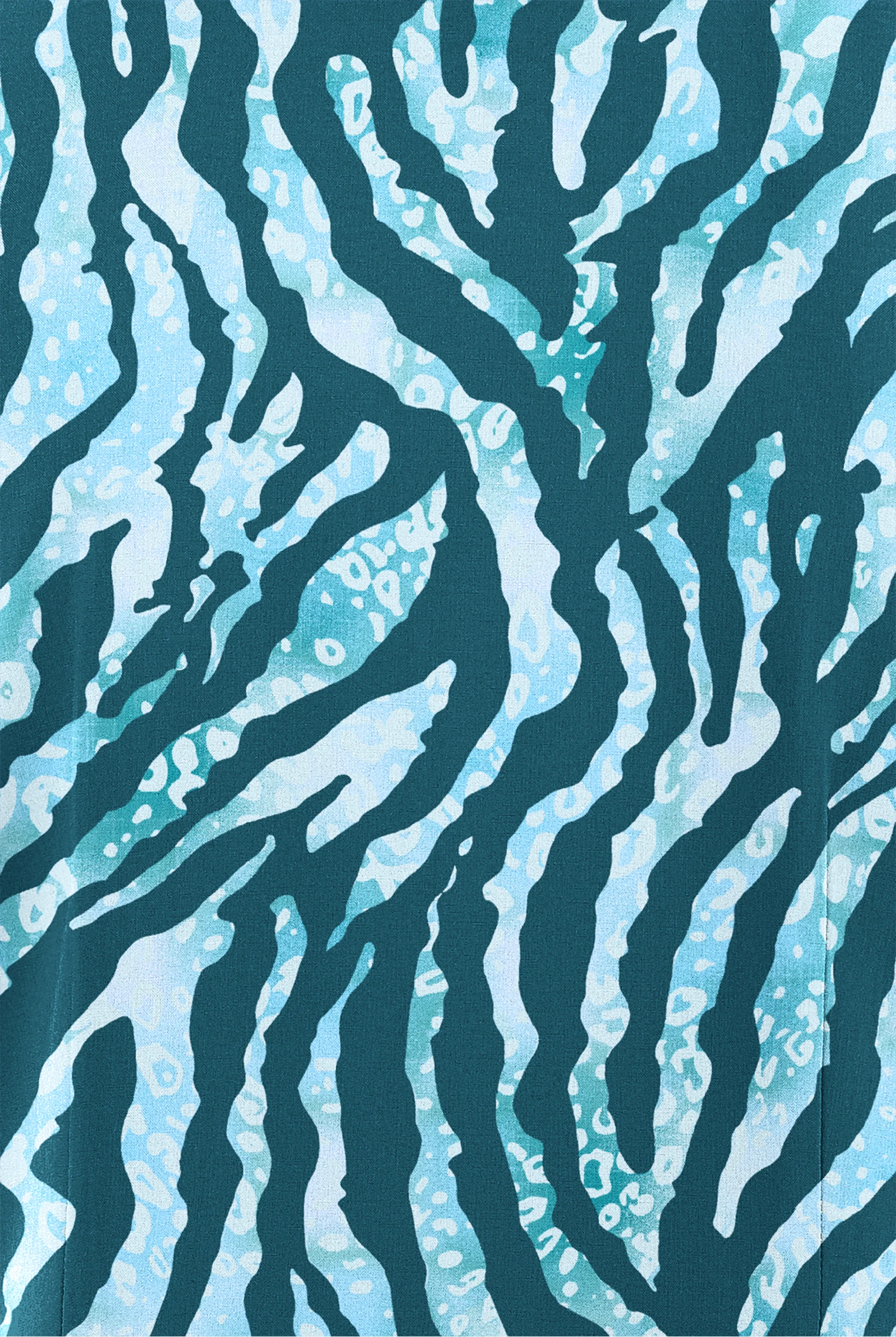 Butter-Soft STRETCH Tiger Fantasy Caribbean Blue Women's 3-Pocket V-Neck Mock Wrap Print Scrub Top