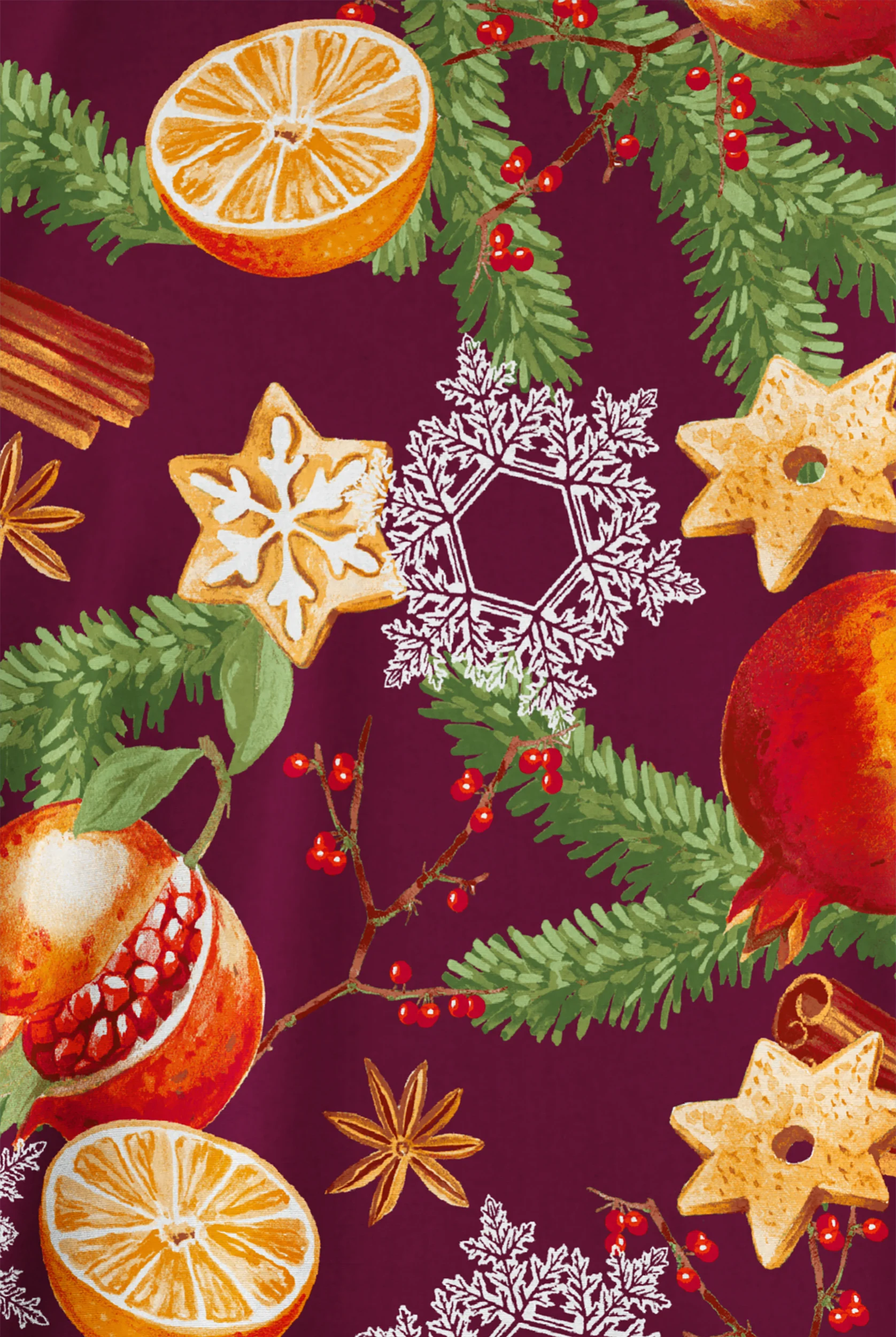 Butter-Soft Originals Christmas Spice Wine Women's 2-Pocket V-Neck Print Scrub Top