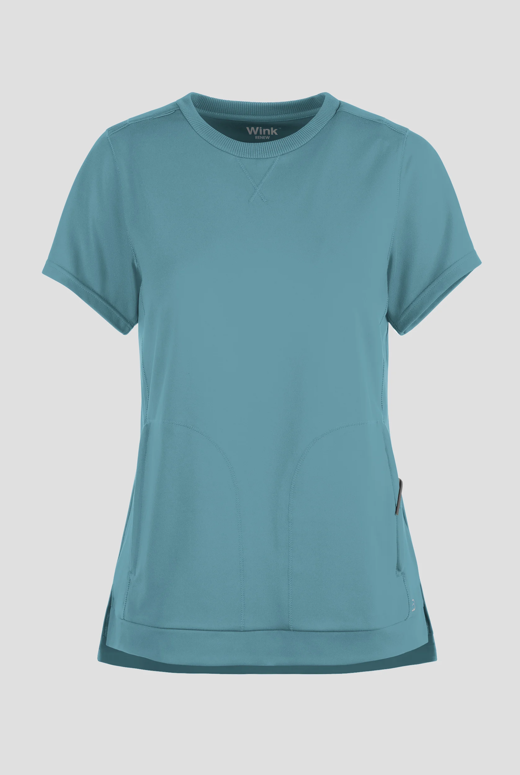 Wink Renew Knit Women's 2-Pocket STRETCH Rib-Knit Crew Neck Scrub Top