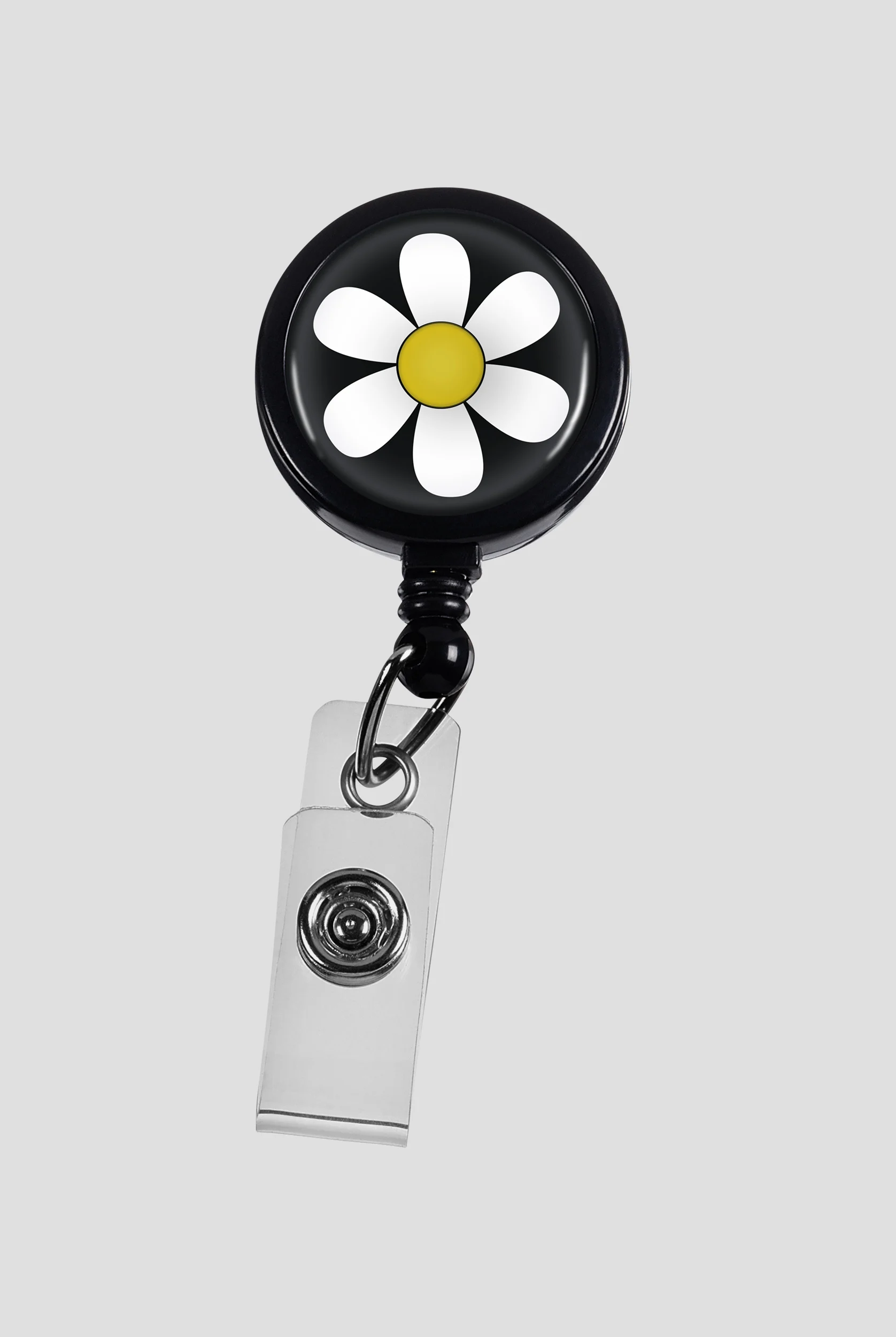 Porta credenciales Prestige Retracteze™ Daisy con botón a presión